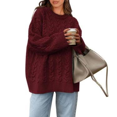 Imagem de Suéter feminino Okiwam, grande, de malha grossa, vermelho vinho