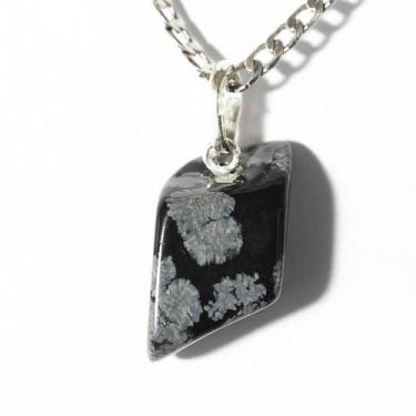 Imagem de Colar de Obsidiana Flocos de Neve Natural com Pino em Prata 950 - Eleg