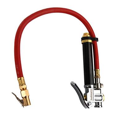 Imagem de Solimeta Inflador de pneu resistente, corpo de alumínio, mangueira vermelha de 50,8 cm, mandril de ar com clipe, corrediça de alumínio, alcance 10-130psi/kpa, pneu estilo baioneta