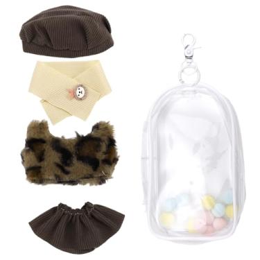 Imagem de Conjunto Roupas Pelúcia para Boneca e Bolsa Armazenamento, Roupas Leopardo Estilosas Saia Chapéu Cachecol Bolsa Armazenamento Acessórios Engraçados Bonecas Pelúcia para Vestir e Exibir