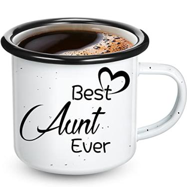 Imagem de Best Aunt Ever Caneca esmaltada de acampamento para tia de sobrinha, sobrinho, presentes de aniversário para tia, tia, tia para ser, tia nova, caneca esmaltada de 350 ml com alça para bebidas escritório em casa