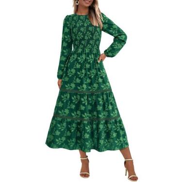 Imagem de Vestido midi feminino PRETTYGARDEN de manga comprida com blusa verde e