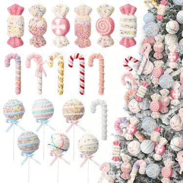 Imagem de 18 peças de decoração de Natal Candy Land, enfeites de bengala de doces para decoração de árvore de Natal, pirulito de Natal, pingentes de hortelã-pimenta, artesanato para decoração de casa de férias