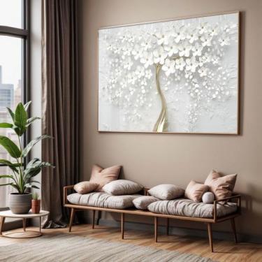 Imagem de Quadro com Moldura e Acrilico Cristal Vidro Sala Quarto Arvore Branca 