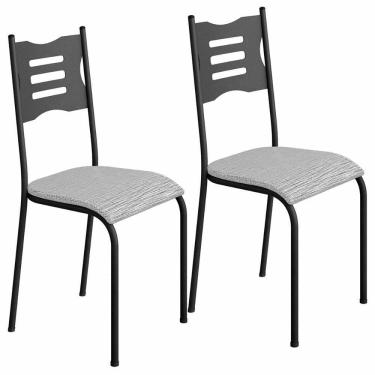 Imagem de Kit 2 Cadeiras 542 Sala Jantar Cozinha Pés Aço Tubular Cinza Preto