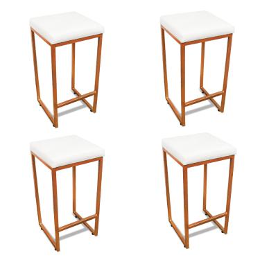 Imagem de Banqueta Alta para Cozinha Industrial Kit 4 Nick Bronze e Sintético Branco D03 - D'Rossi