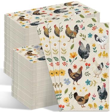 Imagem de 200 guardanapos de papel florais descartáveis toalhas de mão decorativas com tema de frango floral para banheiro, guardanapos descartáveis para convidados para casamento, festa de aniversário, chá de