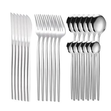 Imagem de Jogo de Talheres Dourado 24/48 Peças em Aço Inox - Design Slim e Moderno para Cozinha, Resistente à Corrosão e à Lava-Louças(Argent-24PCS)