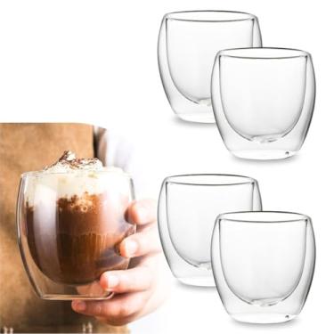 Imagem de Copo Duplo Vidro Térmico Borossilicato 250ml 4 Peças Transparente Café Expresso Chá Cappuccino Resistente Calor Premium Gourmet Design