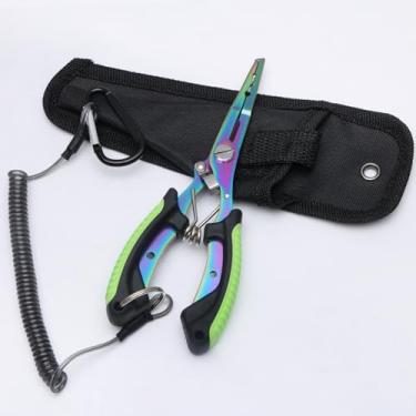 Imagem de Alicate de pesca multifuncional de aço inoxidável - nariz de agulha, prendedor de lábio, removedor de anzol, cortador, anéis divididos - Pegador de lábio de peixe (verde)