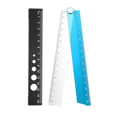 Imagem de Generic Kit de régua dobrável e reta 30/15 cm transferidor métrico de liga de alumínio régua de borda de onda angular dobrável com círculo oco para sala de aula em casa, escritório, azul escuro
