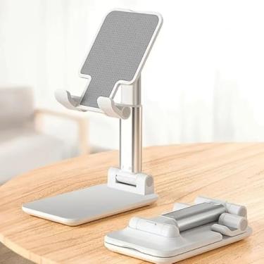 Imagem de Suporte de telefone ajustável dobrável, suporte universal portátil de mesa para smartphones em 3 cores (branco)