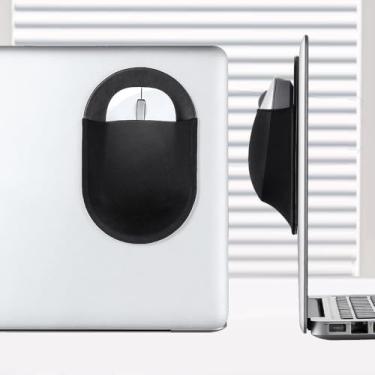 Imagem de Bolsa universal adesiva para mouse, preta, para mouses sem fio, compatível com laptops, adesivo reutilizável, sem resíduos de cola