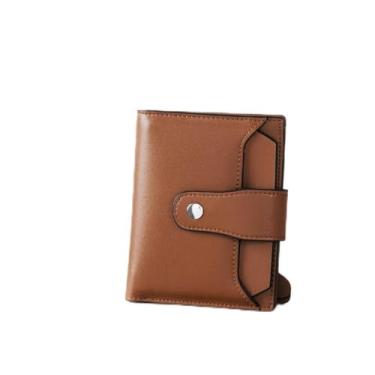 Imagem de Carteira feminina de couro com bloqueio de RFID, pequena, dobrável com zíper, bolso para cartão e janela para identidade, Marrom, Small, Minimalista, versátil e compacta
