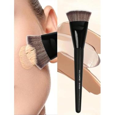 Imagem de Pincel de base de cabeça chata de tubo redondo plano pincel de maquiagem para o rosto pincel de maquiagem macio para cabelo pincel de maquiagem adequado para a pele