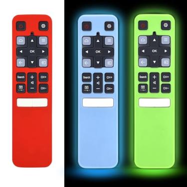 Imagem de [Pacote com 3] Capa protetora para controle remoto de voz inteligente TCL RC802V FMR1 FNR1, capa protetora de silicone, à prova de choque, antiderrapante, antiderrapante, brilhante, brilhante, azul,