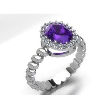 Imagem de Anel De Prata Zirconia Oval Ametista 950 Entrega Imediata