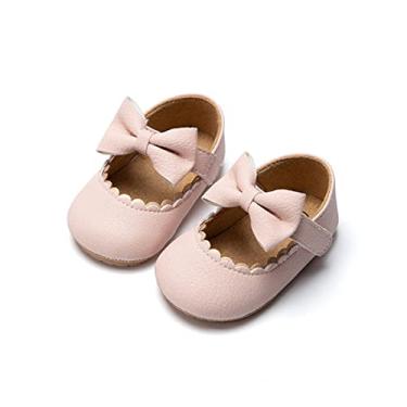 Imagem de CENCIRILY Sapatos para bebês meninas Mary Jane com laço, antiderrapante, sola macia, pré-andador, sapatos de casamento de princesa, A - rosa, 12-18 Months Toddler