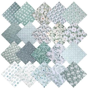 Imagem de 20 pacotes de tecido acolchoado verde sálvia quadrados de tecido de algodão vintage 25 x 25 cm pré-cortados tecidos acolchoados floral patchwork para decoração de festa artesanal DIY