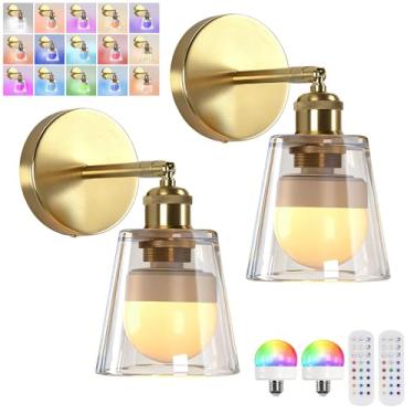 Imagem de Jaenmsa Arandela de parede vintage operada a bateria com abajur de vidro minimalista transparente recarregável a bateria com controle remoto para cabeceira, quarto, banheiro, conjunto de 2