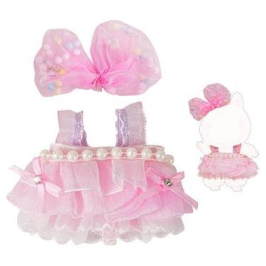 Imagem de Conjunto de roupas para bonecas de 17 cm: saia rosa e grampo de cabelo