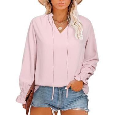 Imagem de Blusa feminina Eytino plus size casual de chiffon com decote em V rosa