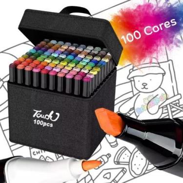 Imagem de Kit Canetas Marcadoras Ponta Dupla Com 100 Cores  Ideal para Desenho, 