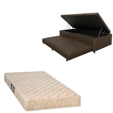 Imagem de Cama Box Baú Solteiro com Auxiliar (Bicama) + Colchão de Espuma Toulon D33 | Kit Completo com Cabeceira Botonê Opcional | Diversas Cores (2, CORINO MARROM, SEM CABECEIRA)