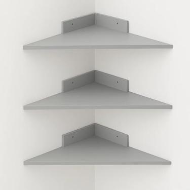 Imagem de Prateleira de Canto, Kit Trio Canto Prateleiras de Canto Mdf, 35x35cm(CANTO CINZA)