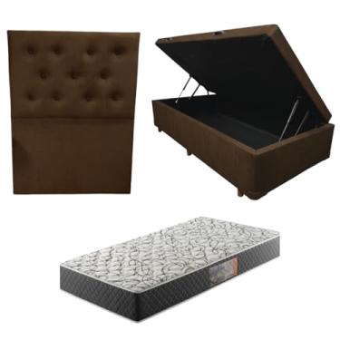 Imagem de Cama Box Baú Blindada com Colchão de Espuma D33 17cm + Cabeceira Botonê (SUEDE MARROM, Solteiro)