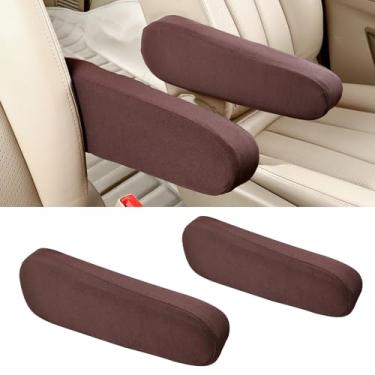 Imagem de 2 peças de capas de apoio de braço para assento de carro, tecido elástico de tecido de substituição para apoio de braço dianteiro, protetores universais de apoio de braço de assento de veículo