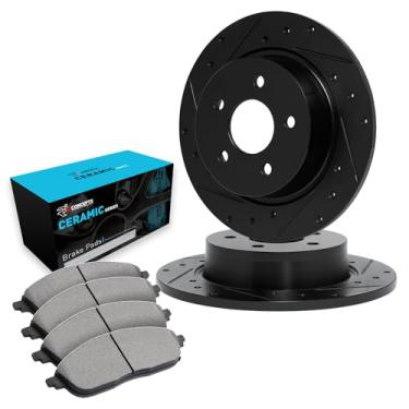 Imagem de Para Honda 2005-2018, Acura CR-V, RDX R1 Concepts Kit de rotores de freio traseiros eLine + pastilhas de cerâmica