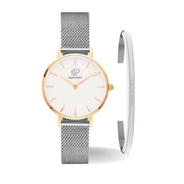 Imagem de Relógio Feminino Analógico Casual Delicado 32mm + Bracelete Prata - Ne