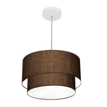 Imagem de Lustres Pendentes Duplo Cilíndrico Vivare Md-4354 Cúpula Em Tecido 45x40cm - Bivolt Café 127/220v