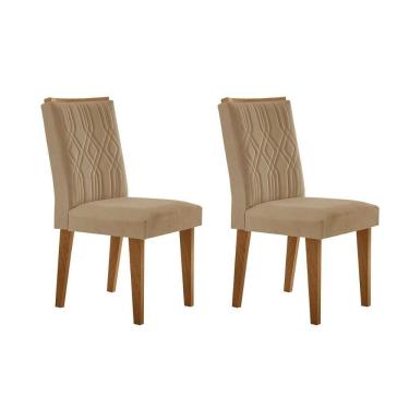 Imagem de Kit 2 Cadeiras Sala Jantar Alegra 2 Un Madeira Capuccino Linho Bege Turim Rufato