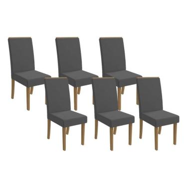 Imagem de Cadeira Sala De Jantar 2cad142fr Kit 6 Un Freijó-suede Deluxe Grafite - Kappesberg