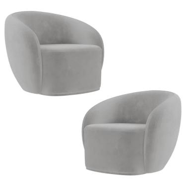Imagem de Poltrona Para Sala De Estar Orgânica Kit Com 2 Garbin K04 Veludo Cinza - Mpozenato