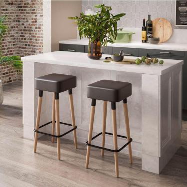 Imagem de Kit 2 Banquetas Altas Estofadas Manila 70Cm Preto - Adz