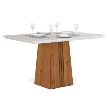Imagem de Mesa De Sala Jantar Italia + Tampo Madeirado Vidro 120x90cm Rústico Terrara/off White - Dj Móveis