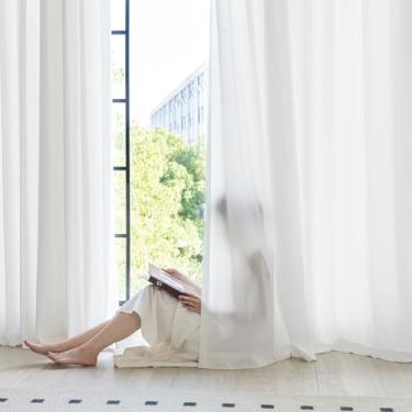 Imagem de JOLLADE Cortinas semitransparentes brancas não transparentes que deixam a luz entrar 137 cm de comprimento, filtragem de luz, cortinas transparentes para sala de estar, quarto, conjunto de 2 painéis
