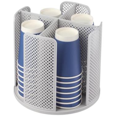Imagem de Com 4 compartimentos, organizador rotativo de copo e tampa, dispensador de xícara de café, suporte de armazenamento de copos de papel, para bancada, banheiro, cozinha, quarto, cafeteria