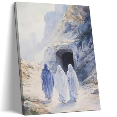 Imagem de Arte de parede em tela cristã emoldurada, três marias na tumba de Jesus, pôster de decoração, impressão religiosa pôsteres pintura para sala de estar, sala de oração, sala de jantar 40,6 x 61 cm