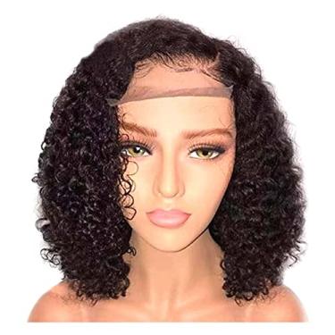 Imagem de Peruca feminina de cabelo curto encaracolado preto frontal peruca afro de fibra química 35 cm para festa da vida diária