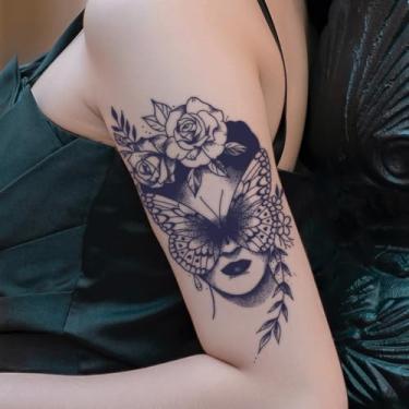 Imagem de Suco de ervas semipermanente tatuagem adesivo minimalista tatuagens country fantasia floral padrão borboleta 7-14 dias braço corpo impermeável tatuagem adesivo 1 pacote