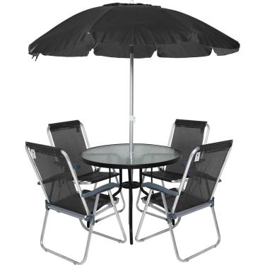 Imagem de Conjunto para Jardim Mesa com Tampo de Vidro e 4 Cadeiras e Ombrellone Trancoso Bel