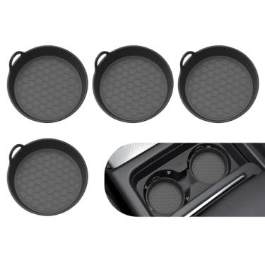 Imagem de CyperFair Porta-copos de carro com 4 peças, suporte de garrafa de água antiderrapante de silicone com alça, porta-copos fixos à prova d'água de favo de mel, tapete de armazenamento redondo para