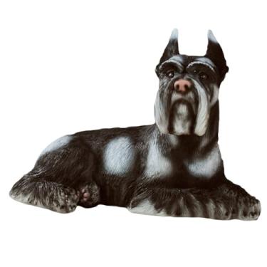 Imagem de POYUFRG Escultura Schnauzer, estátua de resina de cachorro pequeno, decoração de gramado para pátio interno e externo, modelo animal moderno, cinza, 38 * 21,5 * 26 cm