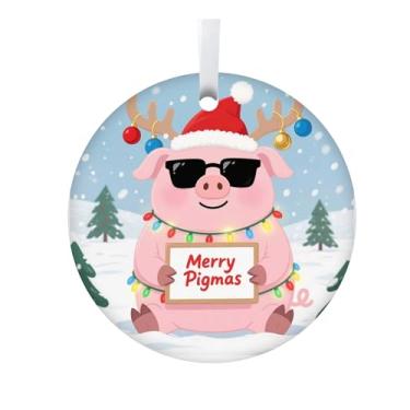 Imagem de Enfeites de Natal para casa de fazenda, lindo alce, gato, porco, galinha, ganso, decoração de árvore de Natal, cerâmica engraçada (porco)