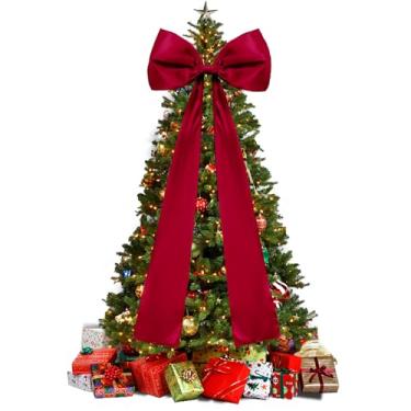 Imagem de ULICO Arco de Natal extragrande, 51 x 116 cm, enfeite de árvore de Natal de cetim premium para quarto, cenário de parede, férias, aniversário, casamento, noivado, decoração (vinho vermelho)