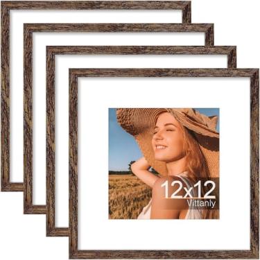 Imagem de Vittanly Conjunto de 4 porta-retratos de 30 x 30 cm, exiba imagens 20 x 20 com tapete ou 30 x 30 sem tapete, moldura de galeria para exibição de parede, madeira projetada com acrílico resistente a